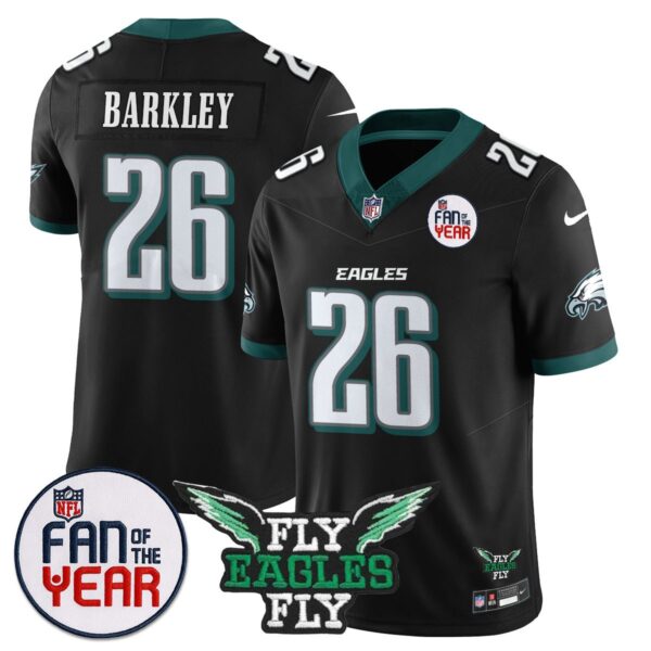 Philadelphia Eagles Fan Of The Year Jersey – All Stitched – Black – Saquon Barkley – 26 Jersey