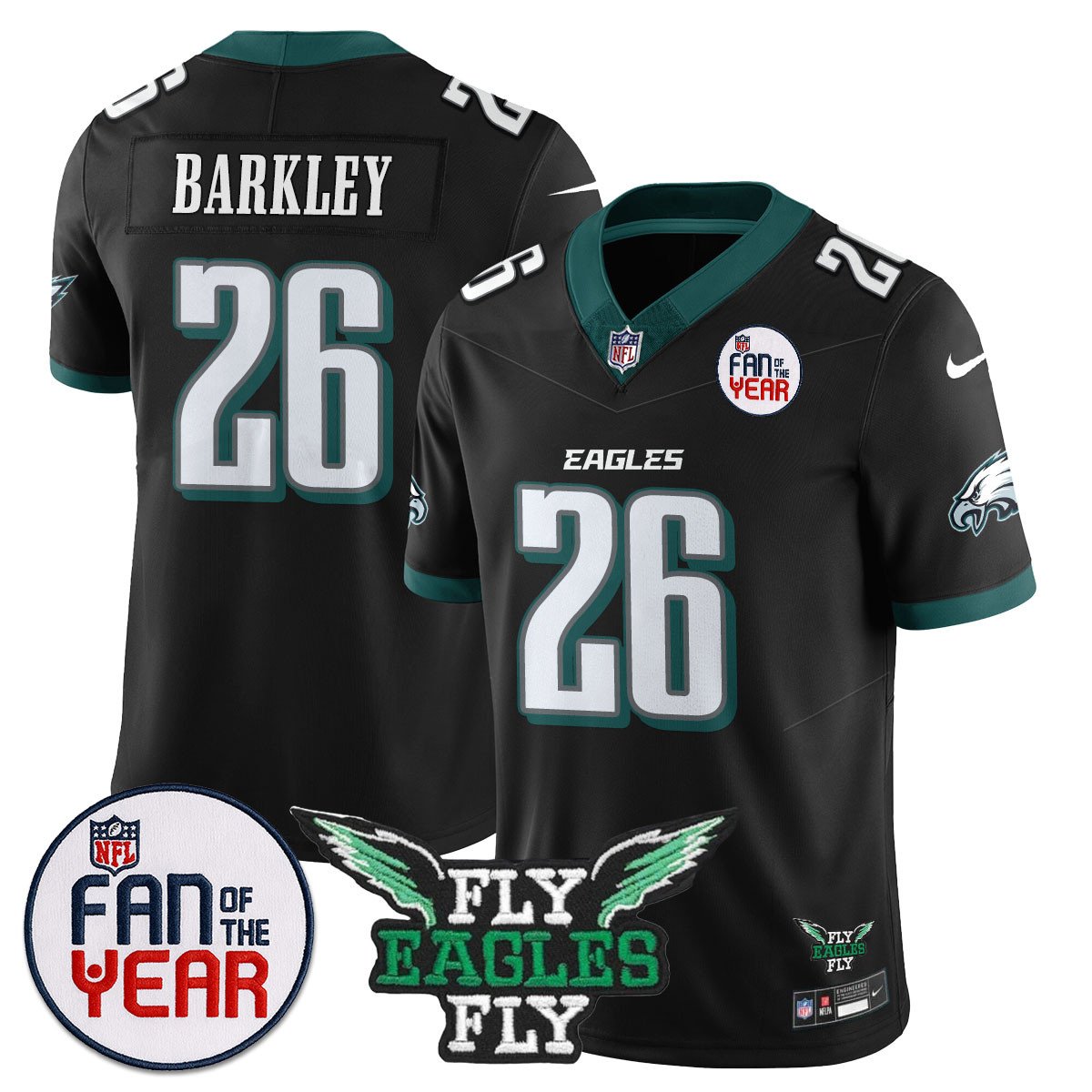 Philadelphia Eagles Fan Of The Year Jersey – All Stitched – Black – Saquon Barkley – 26 Jersey