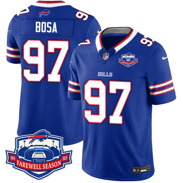 Buffalo Bills 2025 Jersey All Stitched – Farewell to Highmark Stadium – Royal – Joey Bosa Jersey