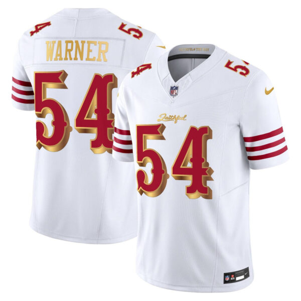 Men’s San Francisco 49ers 2025 Rivalries Vapor Limited Jersey V2 – All Stitched White Gold Fred Warner – 54 Jersey