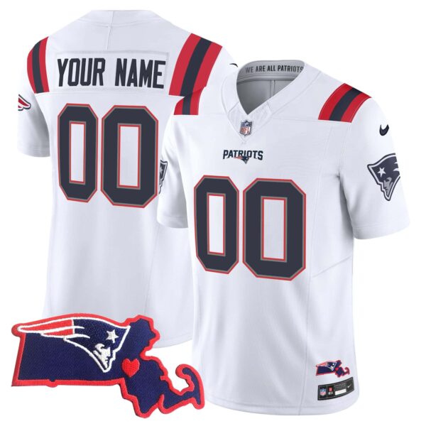 Patriots Massachusetts Patch Vapor Custom Jersey – All Stitched – Youth – White