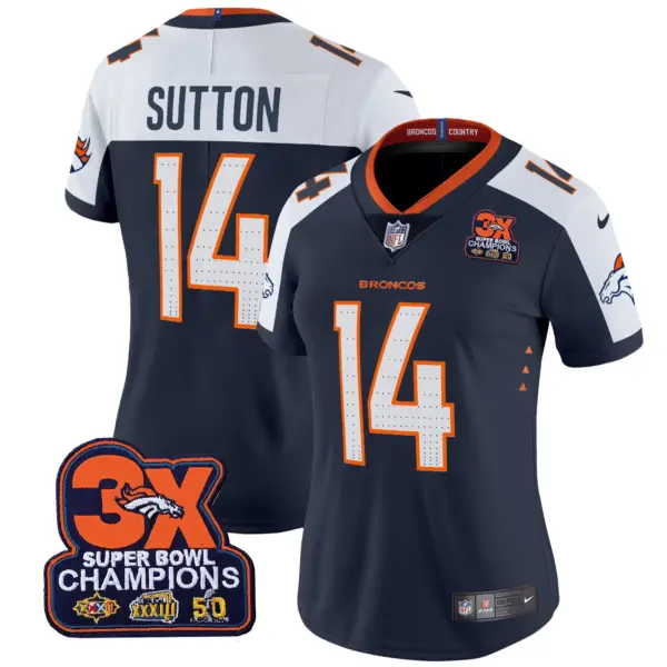 Womens Denver Broncos 3 Time Champions Patch Vapor Limited Jersey Courtland Sutton Jersey Navy Alternate