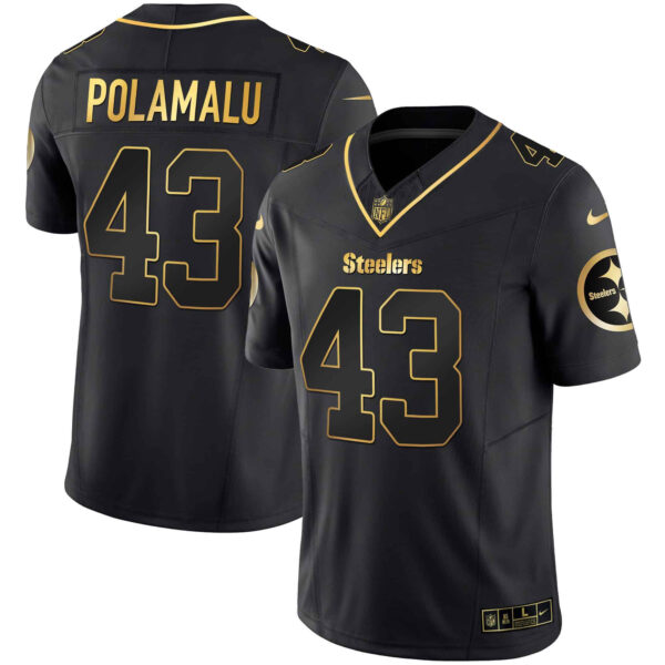 Men’s Steelers Gold Vapor Jersey V2 – All Stitched – Black Gold – Troy Polamalu
