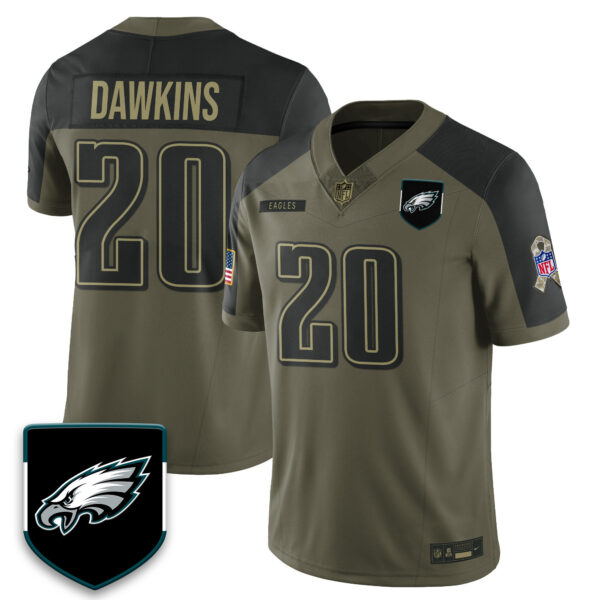 Philadelphia Eagles 2025 Salute to Service Limited Jersey – All Stitched Olive Alternate Brian Dawkins – 20 Jersey