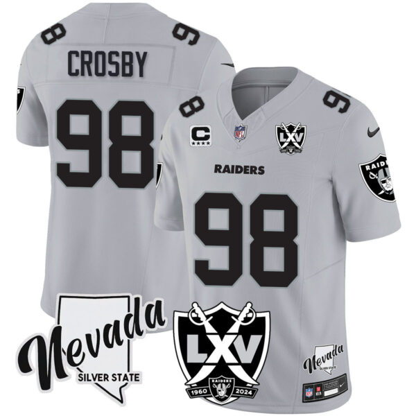 Men’s Raiders 2025 Vapor Limited Jersey – 65th Anniversary – All Stitched Silver Maxx Crosby Jersey