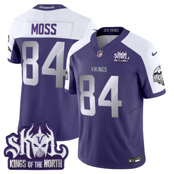 Men’s Minnesota Vikings 2025 Winter Warrior Skol Patch Vapor Limited Jersey V1 – All Stitched Purple Alternate Randy Moss Jersey
