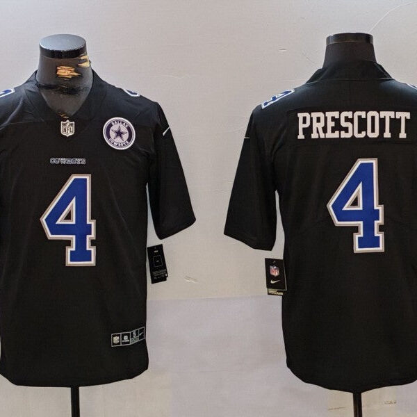 Men’s Dallas Cowboys #4 Dak Prescott Black With Patch Limited Stitched Football Jersey 1