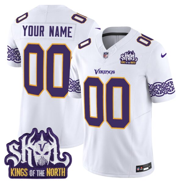 Minnesota Vikings King Of The North Patch Throwback Vapor Limited Custom Jersey V2 – All Stitched – White Jersey