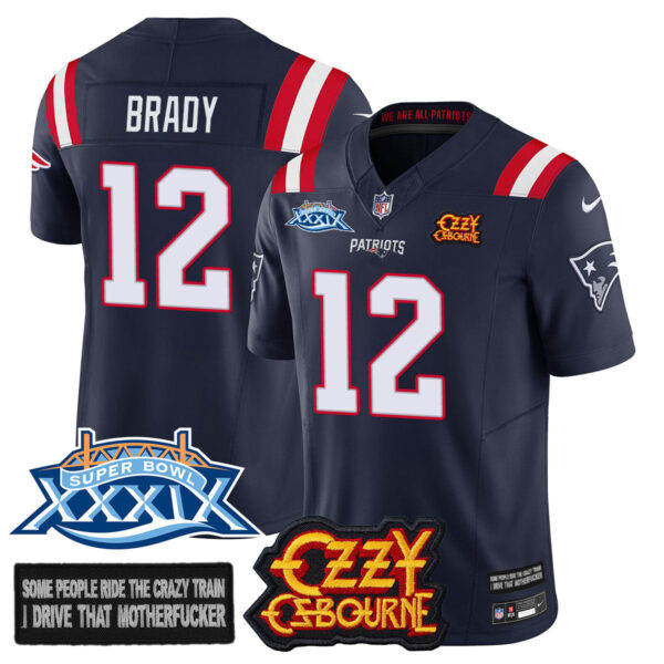 New England Patriots Ozzy Osbourne Jersey – Memories Super Bowl XXXIX – All Stitched – Navy Limited – Tom Brady – 12 Jersey