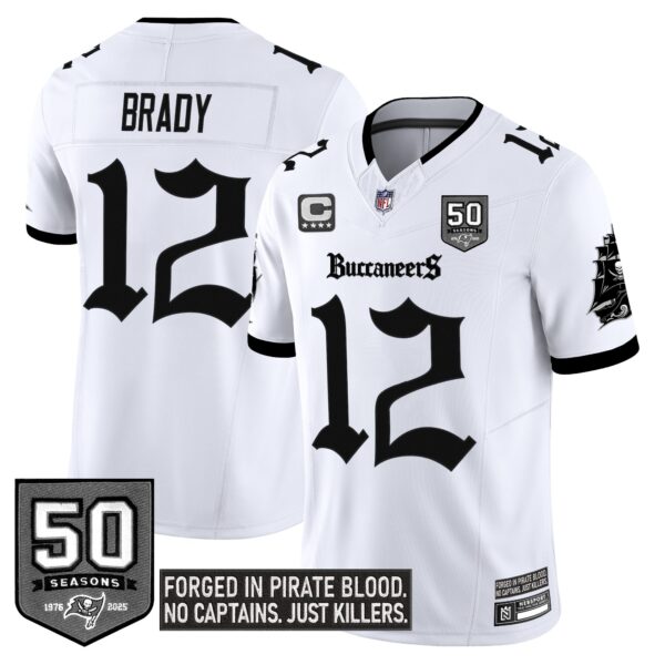 Men’s Tampa Bay Buccaneers ‘Gothic Pirate Shadows Edition’ Limited Jersey – All Stitched White Tom Brady Jersey