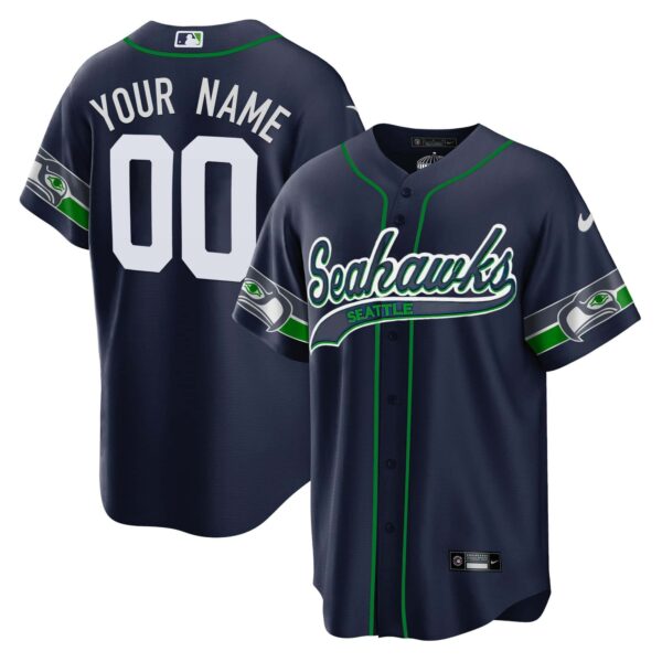 Seahawks Throwback & Gold Cool Base Custom Jersey V2 – All Stitched – Men – Navy