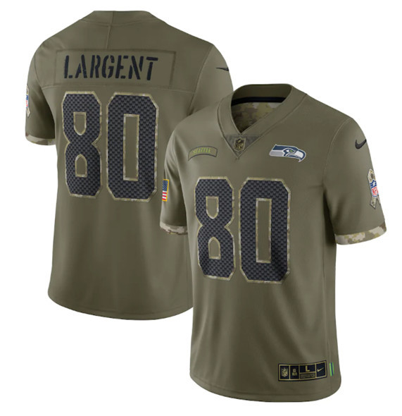 Men’s Seattle Seahawks #80 Steve Largent 2022 Olive Salute To Service Limited Stitched Jersey