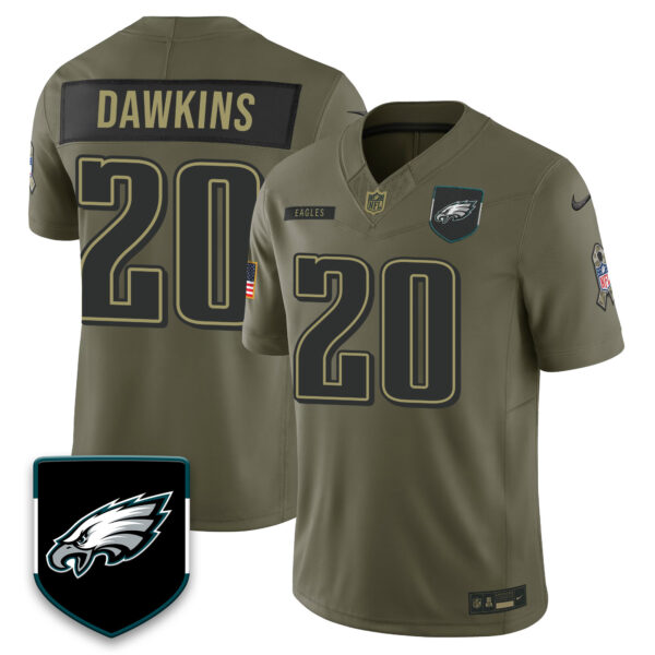 Philadelphia Eagles 2025 Salute to Service Limited Jersey – All Stitched Olive Brian Dawkins – 20 Jersey