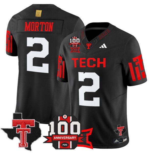 Texas Tech Red Raiders 2025 Vapor Limited Jersey – 100th Anniversary & Texas Patch – All Stitched – Black – Behren Morton Jersey