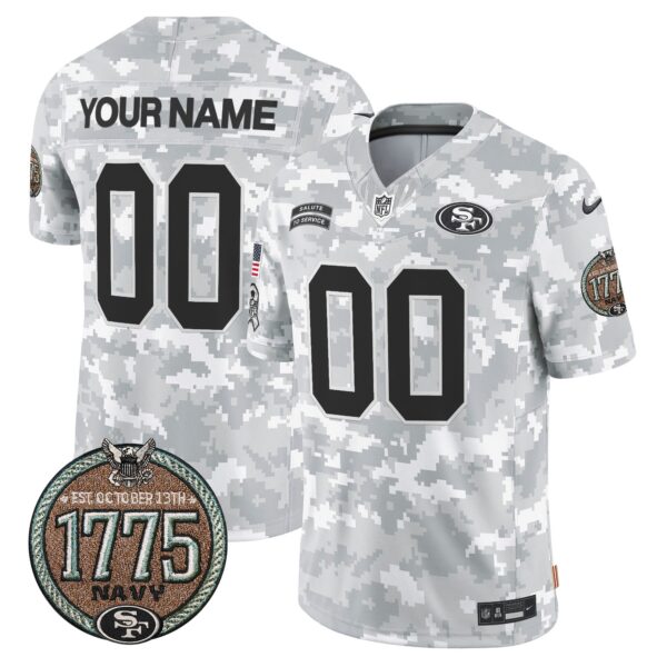 49ers 2024 Salute to Service Establishment Year Patch Vapor Limited Custom Jersey – All Stitched – Navy Jersey
