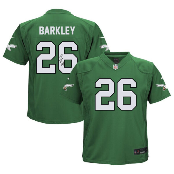 Saquon Barkley 26 Signed Philadelphia Eagles Alternate Game YOUTH Jersey – Kelly Green