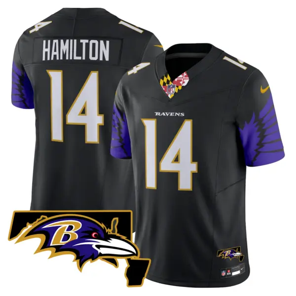 Mens Baltimore Ravens Maryland Patch Vapor Limited Jersey V2 Kyle Hamilton Jersey Black