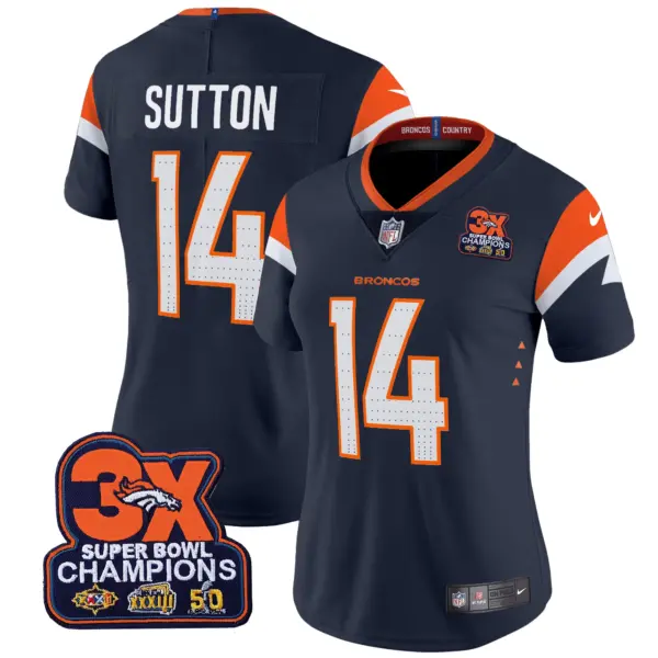 Womens Denver Broncos 3 Time Champions Patch Vapor Limited Jersey Courtland Sutton Jersey Navy