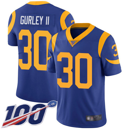 Rams #30 Todd Gurley II Royal Blue Alternate Men’s Stitched Football 100th Season Vapor Limited Jersey