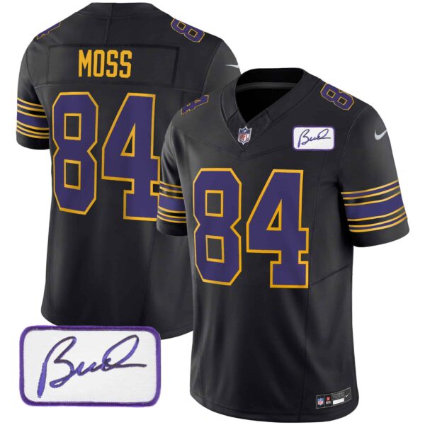 Men’s Vikings Bud Grant Patch Classic Limited Jersey – All Stitched – Black – Randy Moss