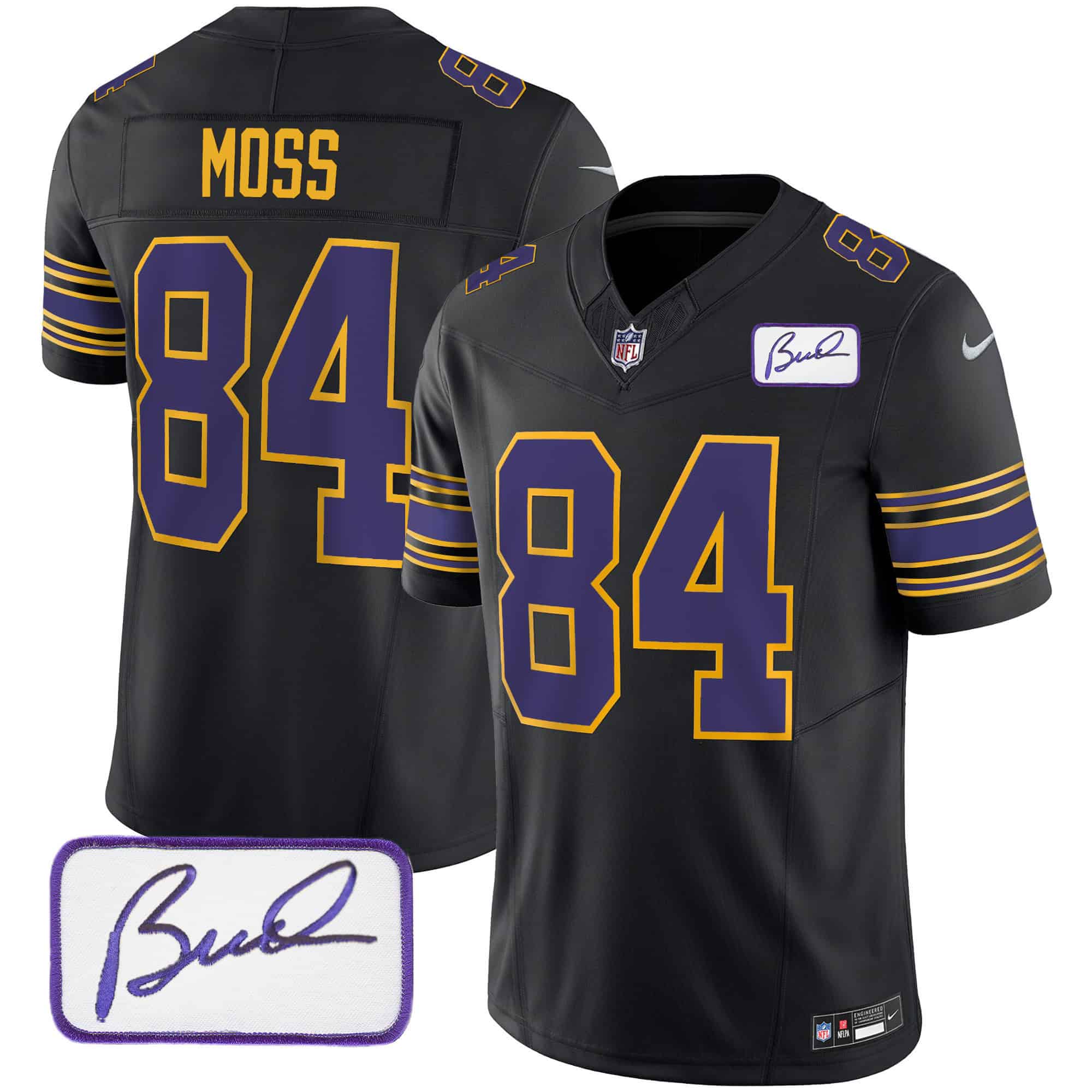 Men’s Vikings Bud Grant Patch Classic Limited Jersey – All Stitched – Black – Randy Moss