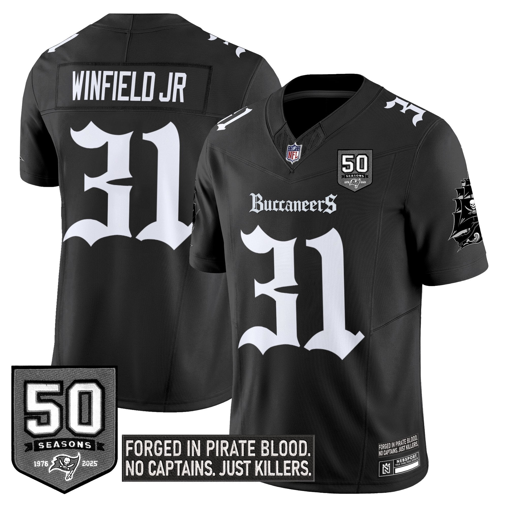 Tampa Bay Buccaneers ‘Gothic Pirate Shadows Edition’ Limited Jersey – All Stitched – Black – Antoine Winfield Jr. Jersey