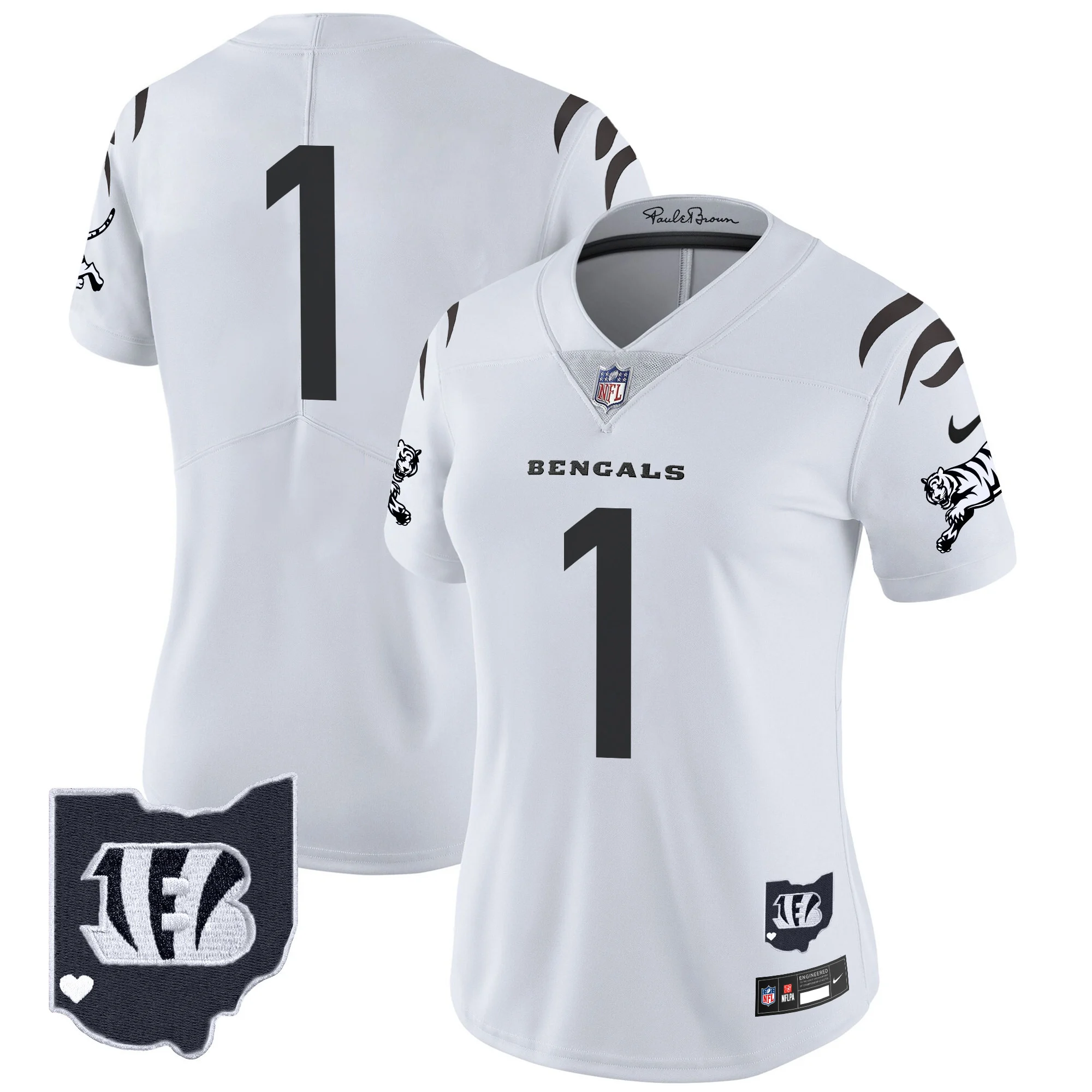 Womens Cincinnati Bengals 2024 Vapor Limited Jersey #1 Team Jersey White Limited