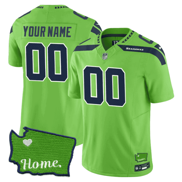 Seattle Seahawks Washington Home Patch Custom Jersey – All Stitched – Youth – Green