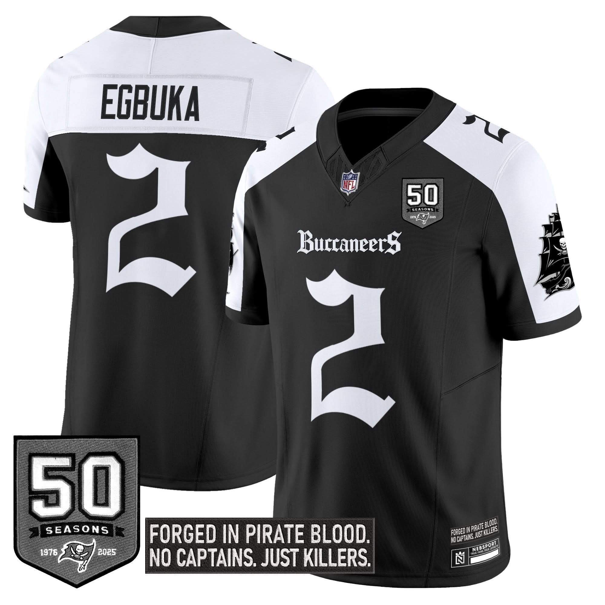 Tampa Bay Buccaneers ‘Gothic Pirate Shadows Edition’ Limited Jersey – All Stitched – Alternate – Emeka Egbuka Jersey
