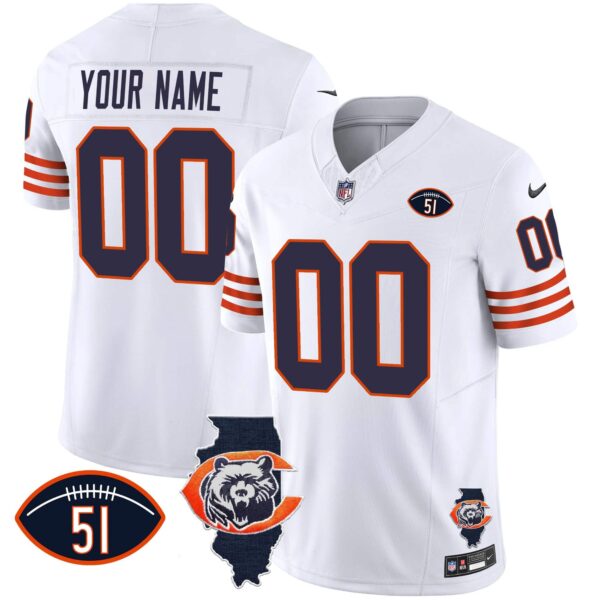 Bears Throwback Illinois Patch Vapor Custom Jersey – All Stitched – Men – White