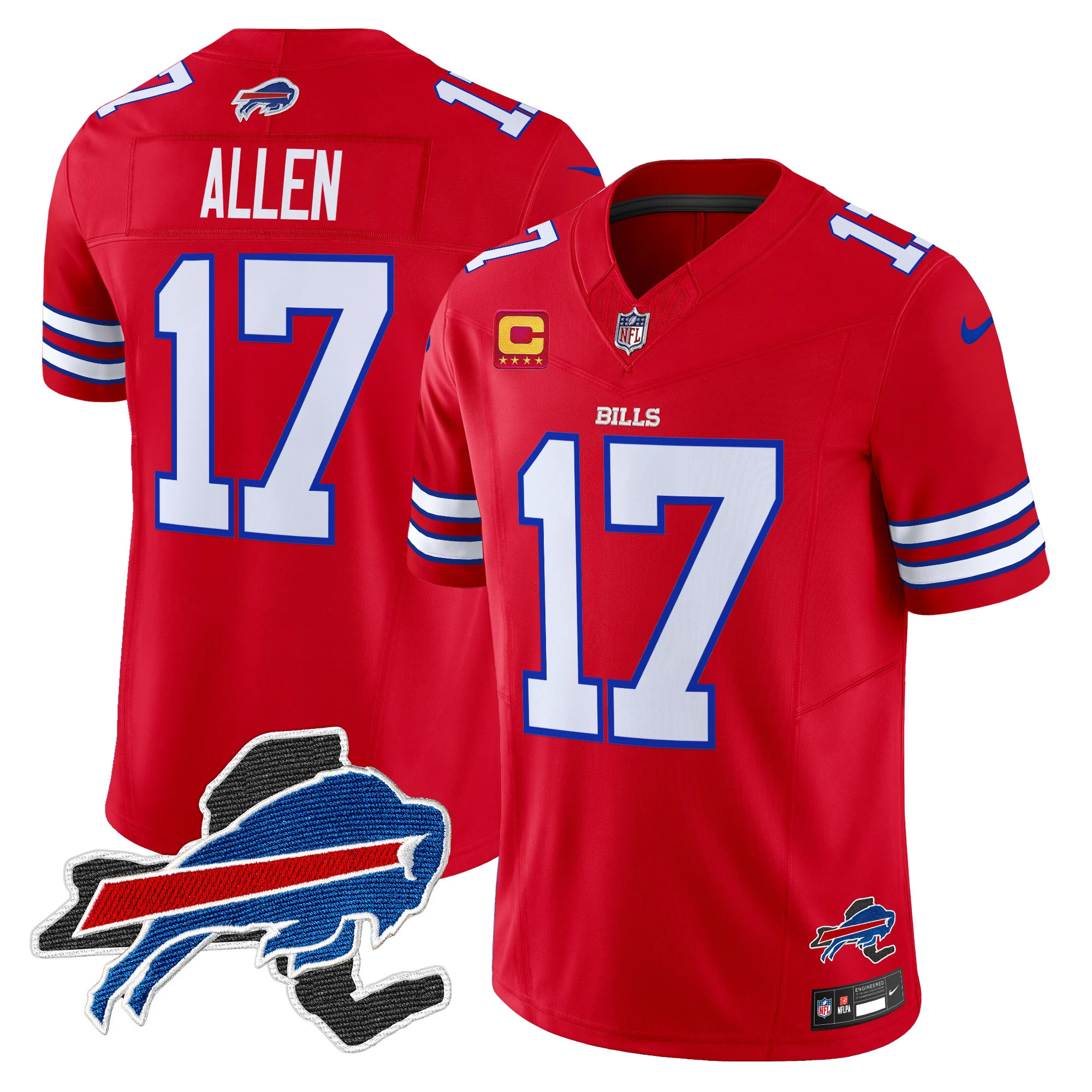 Mens Buffalo Bills New York Patch Vapor Limited Jersey V3 Josh Allen Jersey Red