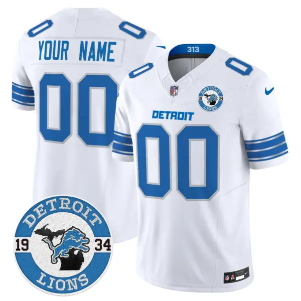 Detroit Lions 2024 Vapor Limited Custom Jersey Est 1934 Patch White
