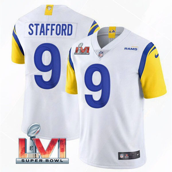 Men’s Los Angeles Rams #9 Matthew Stafford 2022 White Super Bowl LVI Vapor Limited Stitched Jersey