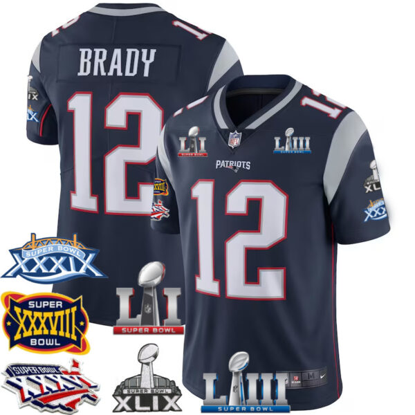 Tom Brady New England Patriots Jersey – 6x SB Champions Patch Men Navy Jersey