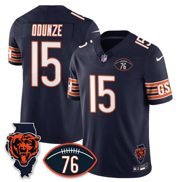 Chicago Bears Honor Steve McMichael Jersey – All Stitched – Navy – Rome Odunze – 15 Jersey