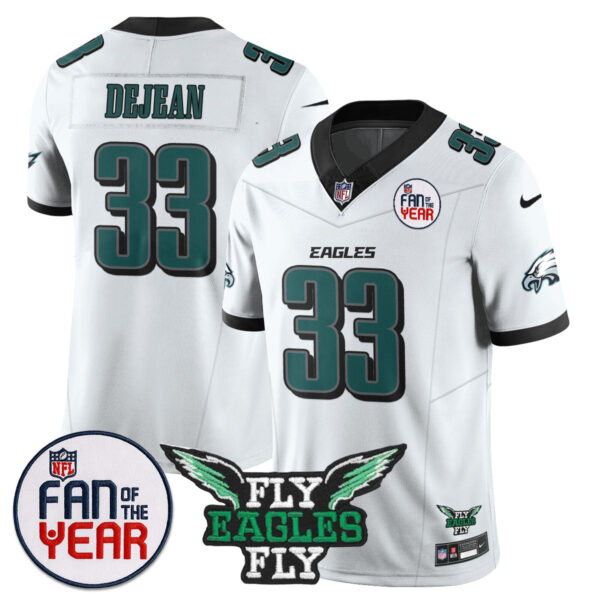 Philadelphia Eagles Fan Of The Year Jersey – All Stitched – White – Cooper DeJean – 33 Jersey