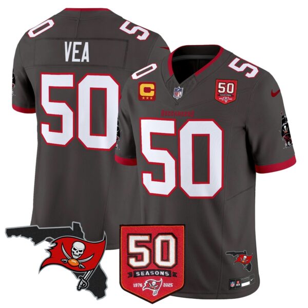 Tampa Bay Buccaneers ’76 Vapor Limited Jersey – All Stitched – Pewter – Vita Vea Jersey