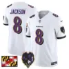 Mens Baltimore Ravens 2024 Maryland Flag Vapor Limited Jersey V2 Lamar Jackson Jersey White
