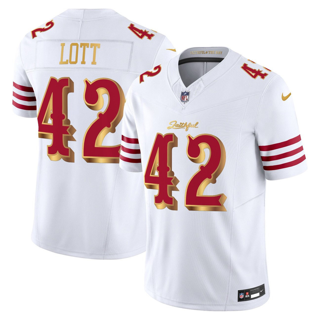 Youth’s San Francisco 49ers 2025 Rivalries Vapor Limited Jersey V2 – All Stitched White Gold Ronnie Lott – 42 Jersey