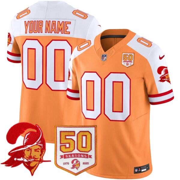 Tampa Bay Buccaneers 50th Season Patch Vapor Limited Custom Jersey – All Stitched – Creamsicle Aternate Jersey