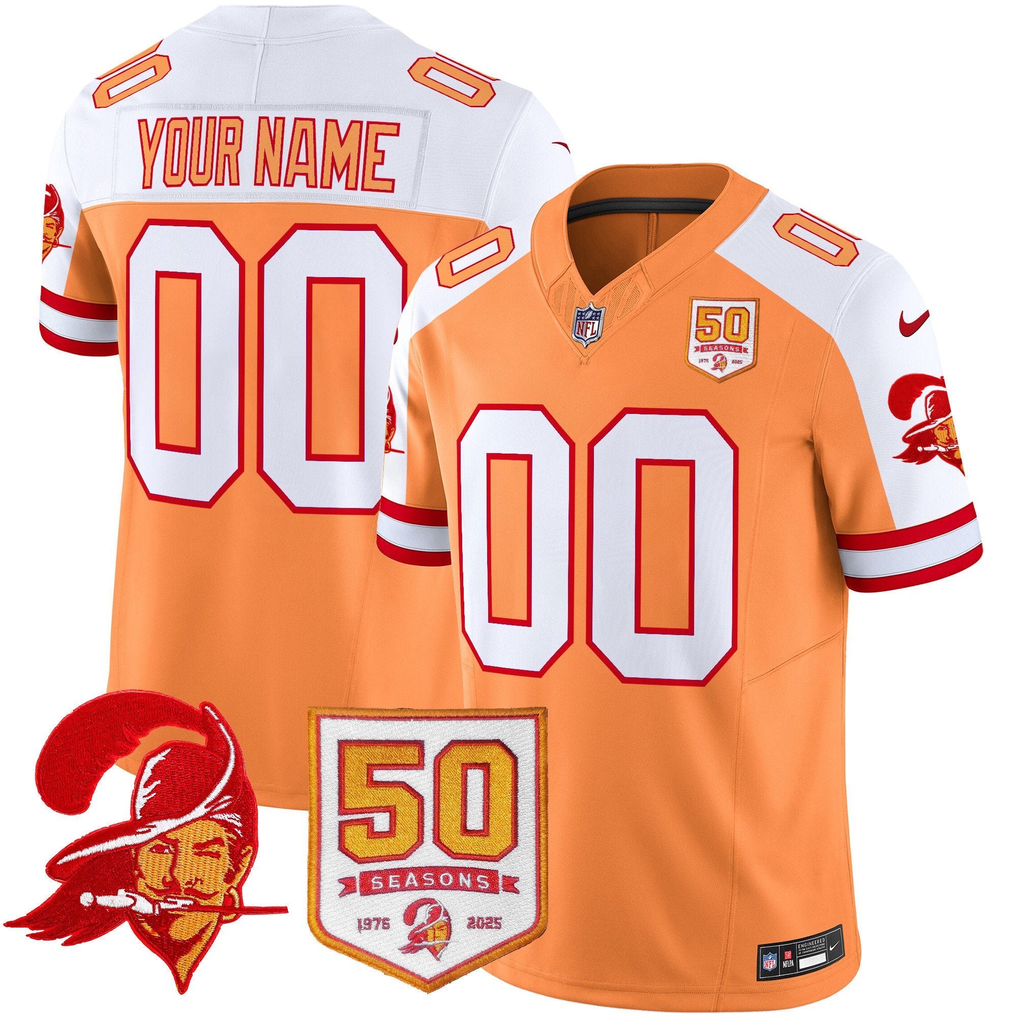 Tampa Bay Buccaneers 50th Season Patch Vapor Limited Custom Jersey – All Stitched – Creamsicle Aternate Jersey