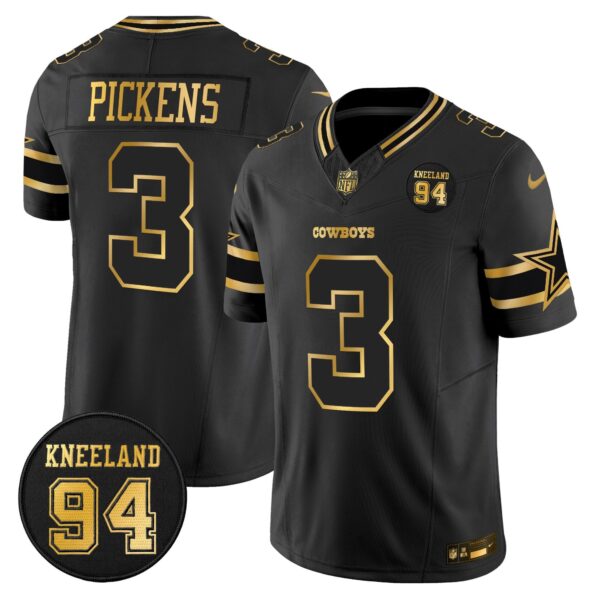 Dallas Cowboys #94 Marshawn Kneeland Memorial Patch Gold Vapor Limited Jersey – All Stitched – Black Gold – George Pickens Jersey