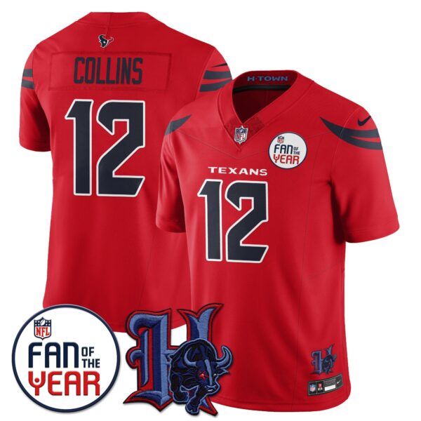 Houston Texans Fan Of The Year Jersey – All Stitched – Red – Nico Collins – 12 Jersey
