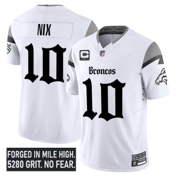 Denver Broncos Gothic Mile High Shadows Edition Vapor Limited Jersey – All Stitched – White – Bo Nix Jersey