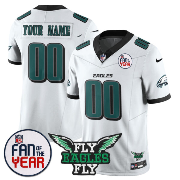 Custom Philadelphia Eagles “Fan Of The Year” Jersey – All Stitched Men White Jersey