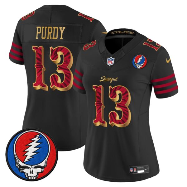 Women’s San Francisco 49ers x Grateful Dead Rivalries Vapor Limited Jersey – Rivalries Edition – All Stitched – Black Gold – Brock Purdy Jersey