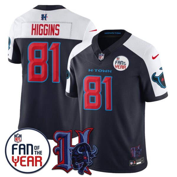 Houston Texans Fan Of The Year Jersey – All Stitched – Navy Alternate – Jayden Higgins – 81 Jersey