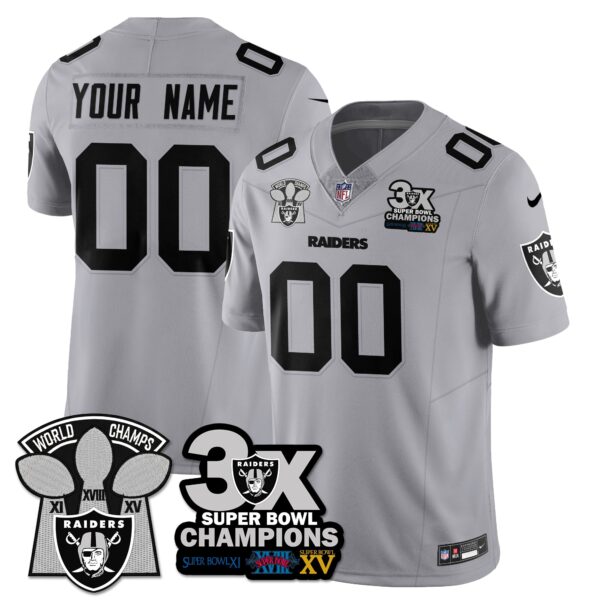 Custom Las Vegas Raiders 3-Time Champions Patch Vapor Limited Jersey – All Stitched – Silver Jersey