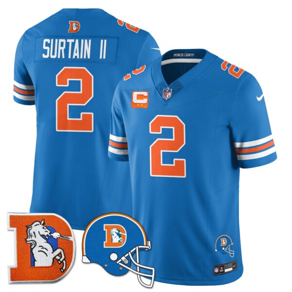 Denver Broncos Throwback Vapor Limited Jersey – All Stitched – Blue – Patrick Surtain II Jersey