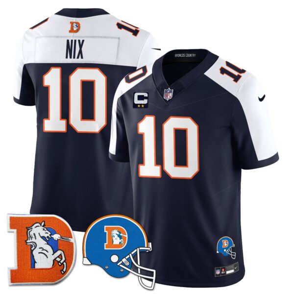 Denver Broncos Throwback Vapor Limited Jersey – All Stitched – Navy Alternate – Bo Nix Jersey